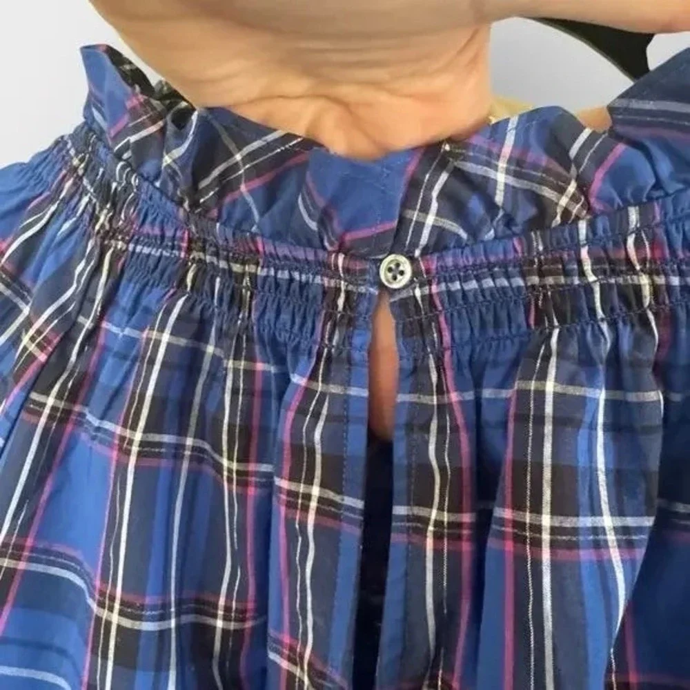 TALBOTS SMOCKED BLOUSE - MIDNIGHT PLAID XL‎ - Picture 4 of 6